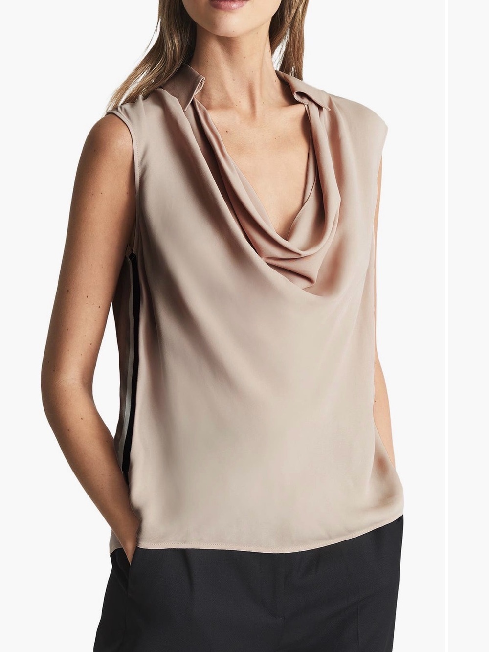 Reiss Cowl Neck Sleeveless Blouse Top Nude Beige NWT Size 4